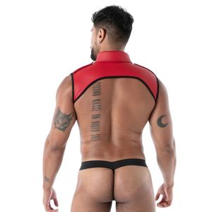 Harnais de poitrine en similicuir rouge pour homme, réglable, respirant, éco-responsable, style fetish, avec lacets - Product Image 4