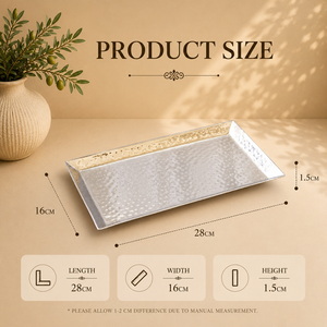 Boho Stainless Steel Hammered Rectangular <b>Serving</b> Tray Textured Finish Rust Resistant Premium <b>Buffet</b> Dining Display <b>Platter</b> - Product Image 2