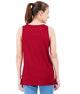 Débardeur rouge pour femme, imprimé « Pain Is Fuel » et haltères, col rond, sans manches, gilet de sport respirant en coton tricoté avec logo frontal - Product Image 5