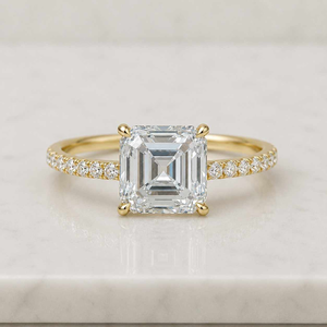 Anillo de compromiso con diamante talla Asscher para mujer, oro amarillo, diamante cultivado en laboratorio, estilo de lujo, certificado IGI - Product Image 1