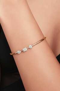 Solitaire Open <b>Cuff</b> Bangles 14K Solid Gold Pave Set Minimalist Dainty Everyday Wear Lab Grown Diamond Luxury Stacking <b>Bracelets</b> - Product Image 4
