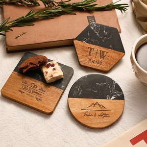 Posavasos Personalizado de Mármol y Madera con Forma Hexagonal Redonda y Patrón Grabado para Decoración del Hogar, Hotel o Restaurante por UO - Product Image 6