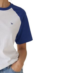 Camiseta Deportiva Personalizada para Mujer, Blanca y Azul Rey, Cuello Redondo, Manga Corta, Algodón Informal, con Logotipo Personalizado, OEM, ODM - Product Image 4