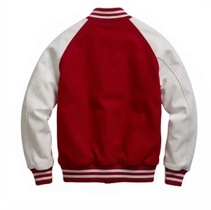 <b>Red</b> White Varsity <b>Jacket</b> Baseball Letterman Snap Button Front Ribbed Trim Contrast Sleeves Casual Men's Varsity <b>Jackets</b> - Product Image 2