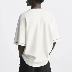 T-shirt blanc oversize pour homme, manches courtes, col rond, décontracté, uni, 100% coton jersey tricoté, coupe streetwear, poids lourd 300g - Product Image 6