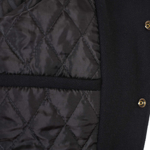 Men's Black White Varsity <b>Jacket</b> <b>Fleece</b> <b>Lining</b> Turn-down Collar Button Closure Casual Autumn Wear - Product Image 6