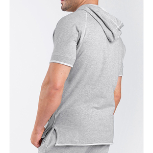 Sudadera con capucha de manga corta para hombre, informal, para gimnasio, con bolsillos con cremallera - Product Image 3