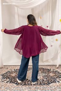 Designer Fancy Faux Georgette with Real-<b>Mirror</b> Hand-work Neck Long-Top & Cotton-Denim Embroidery Jeans Pair Worldwide Supplier - Product Image 6