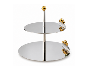 Support à gâteau en métal à 2 niveaux, plateau de présentation de desserts miroir avec détails en perles dorées pour mariage, fête, hôtel, boulangerie, décoration de table - Product Image 1