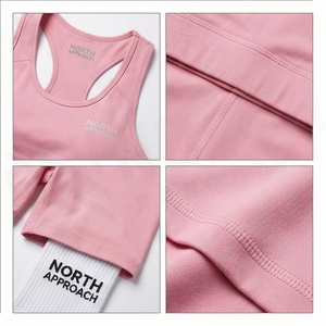 North Approach 2 Piece Yoga Set Racerback <b>Crop</b> <b>Top</b> High Waist Shorts Solid <b>Pink</b> Breathable Seamless Sportswear - Product Image 4