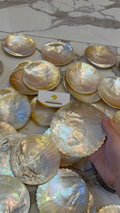 Luxury gold-inlay fish shell dish Natural iridescent mother of pearl Exquisite handcrafted 8cm-10cm dish artisan <b>MOP</b> tray - Product Image 5