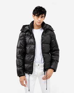 Men's <b>Black</b> Hooded Puffer Jacket Zipper Closure Quilted Windproof <b>Winter</b> <b>Coat</b> Casual Style Slim Fit - Product Image 4