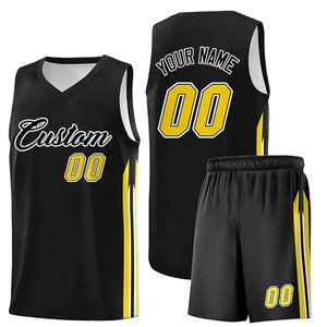 Conjunto de Uniforme de Baloncesto Sublimado Personalizado, Negro y Amarillo 00, Unisex para Adultos, Sin Mangas, Absorbente de Humedad - Product Image 6