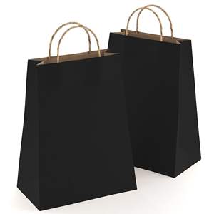 Bulk 25 <b>Pack</b> Black Kraft Paper Gift <b>Bags</b> with Handles 8 X 4.75 X 10.5 Inch 150 GSM Model D0100HPEKGV for Shopping and Gifts - Product Image 1