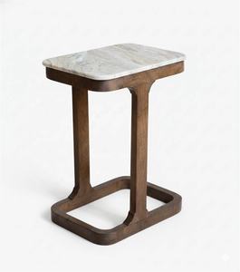 Table d'appoint de style nordique du milieu du siècle en bois massif avec plateau en marbre pour salon, ensemble de canapés, chambre à coucher, restaurant, bar, villa - Product Image 3