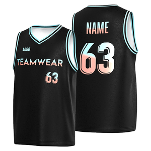 Maillot de basket-ball personnalisé à dégradé de couleurs, unisexe, sans manches, col en V, vêtements d'équipe avec nom et numéro - Product Image 4