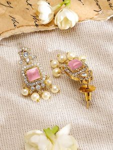 Ensemble collier et boucles d'oreilles en alliage de zinc plaqué argent, zircon rose, perles d'imitation, design floral, certifié par une tierce partie, bijoux pour femmes - Product Image 2