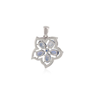 Pendentif en argent sterling rhodié de haute qualité, prix compétitif, saphir bleu authentique, design floral unique, charmes raffinés - Product Image 6