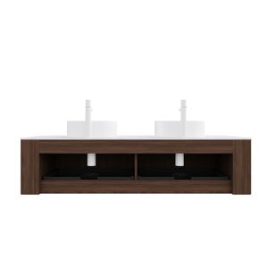 Mobile da Bagno DINA 60 Pollici con Armadietto a Muro, 2 Cassetti, Bordi Curvi Bianchi e Strisce, Vanità da Bagno - Product Image 4