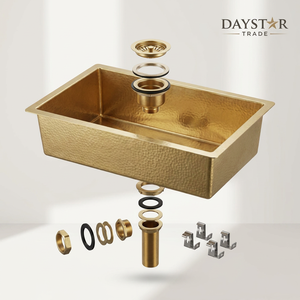 Fregadero de Cocina Moderno Daystar Trade, Rectangular, de un Solo Tazón, para Instalar Bajo Encimera, de Cuatro Orificios, Hecho a Mano, de Latón Cepillado, Personalizable, Estilo Antiguo - Product Image 3