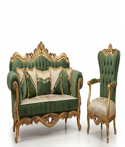 Ensemble de canapé et fauteuil traditionnel royal de luxe, structure en bois massif, fauteuil d'appoint rembourré pour un salon élégant - Product Image 1