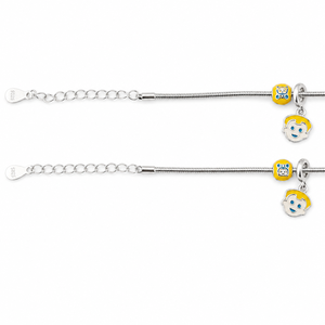 925 Sterling Silver Kids Charm Anklet with Boy <b>Face</b> and Fish Motifs High <b>Polish</b> Enamel Animal Style Jewelry Gift Daily Wear - Product Image 2