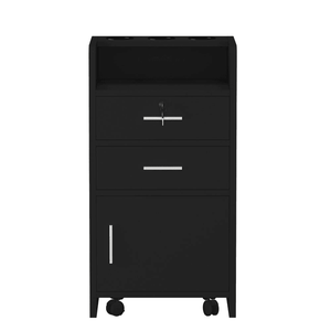 Carrello da Salone Nero a 3 Livelli con Serratura, Mobiletto con Cassetti Scorrevoli in Legno, Attrezzatura per Spa, Modello 92007726 - Product Image 1