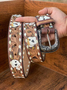 New Western Stylish Real Genuine Hand <b>Tooled</b> <b>Leather</b> Floral Paint Designer <b>Belts</b> High Quality Handmade <b>Leather</b> Unisex Waist <b>Belt</b> - Product Image 3