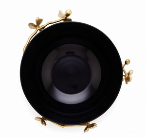 Bol décoratif en métal noir et or avec accents floraux, centre de table de luxe pour salon moderne et présentation sur table - Product Image 3