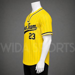 Maillot de baseball jaune personnalisé unisexe à manches courtes col en V rayé 100% polyester respirant uniformes d'équipe Wida Sports - Product Image 3