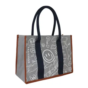 Wholesale Portable Waterproof Polyester Grocery Bag Reusable cotton Shopping Tote Bag with Custom Printed Logo Pink CARTOON