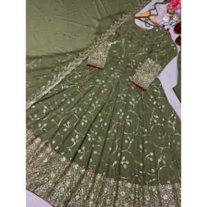 Ensemble robe fantaisie Anarkali de créateur, Dupatta et bas pour soirées et occasions spéciales - Product Image 1