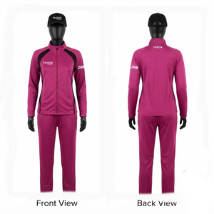 Premium 300 GSM Interlock Polyester Netball <b>Tracksuit</b> <b>Pink</b> Black Contrast Panel Custom Heat Transfer Logo Windproof Waterproof - Product Image 1
