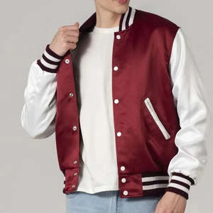 Veste universitaire homme Mono Clothing, bordeaux et blanc, coupe classique, col montant, extérieur en laine/polyester écologique, doublure en coton, haute qualité - Product Image 1
