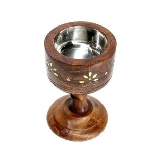 Porte-bougie en bois de Sheesham avec incrustations en laiton - Vente en gros Moradabad - Product Image 1