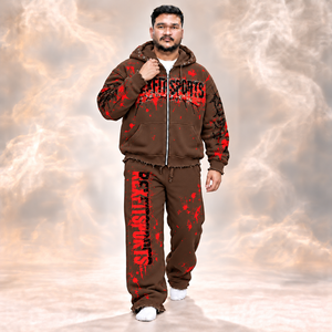 Conjunto de Sudadera con Capucha y Pantalones Unisex con Estampado de Salpicaduras y Pierna Ancha, Etiqueta Personalizada, Dobladillos Desgastados, Estilo Urbano Holgado, Venta al por Mayor - Product Image 5