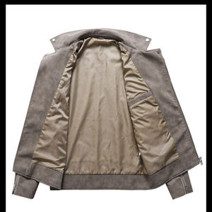 Veste de moto en cuir PU pour homme, coupe ajustée, col rabattu, fermeture éclair, couleur unie, vêtement d'automne - Product Image 3