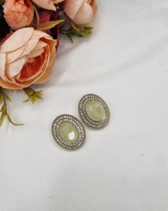 Designer Oval Stone <b>Crystal</b> <b>Stud</b> <b>Earrings</b> Ethnic Antique Gold Plated Fashion Indo Western Party Wear Jewelry For Women Wholesale - Product Image 2