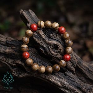 Signature Vietnam Agarwood Bracelet Classic ASD10.02.002 with 4 Red Coral Beads 15 Natural Agarwood Beads Unisex Jewelry - Product Image 2