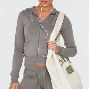 Conjunto Deportivo de 2 Piezas para Mujer, 100% Algodón, Gris Personalizado, 300 g/m², Sudadera con Cierre y Pantalones, Corte Ajustado, para Fitness y Running - Product Image 2