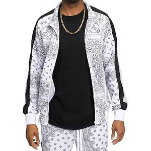 Men Tracksuit Set with Full-Zip Jacket and Adjustable Drawstring Sweatpants Sportswear for Fitness Outdoor <b>Bandana</b> <b>White</b> - Product Image 6