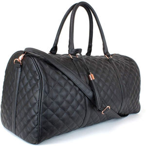 Sac de voyage de luxe en cuir véritable noir matelassé, design robuste et durable - Product Image 1