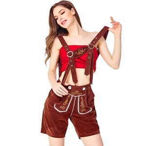 Shorts en Lederhosen bavarois unisexes de qualité supérieure avec broderie rouge et noire, taille haute, fermeture élastique, style décontracté - Product Image 2