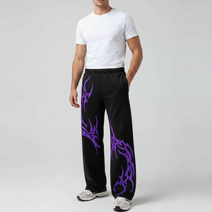 Men's Black Purple Print Sweatpants Elastic Waist Casual Loose Fit Midweight <b>Polyester</b> <b>Joggers</b> Autumn Wear - Product Image 3