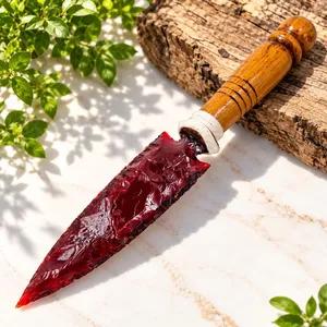 Dague en obsidienne rouge feu de 10 pouces – Athame cérémoniel, manche en bois et décoration d'autel gothique - Product Image 3