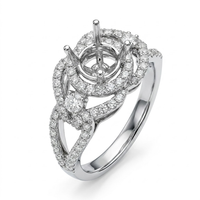 Spezieller 18K Weißgold Natürlicher Diamant Runder Mittelpunkt Halbmontierter Offener Muschelrand Halo Micro Pave Damen Maßgefertigter Brautring