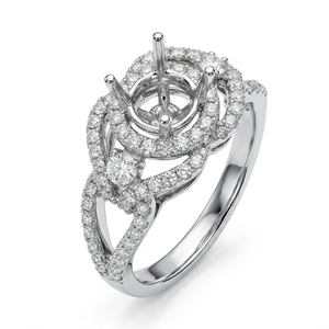 Special 18K White Gold Natural Diamond Round Center <b>Blank</b> Semi Mount Openwork Scalloped Halo Micro Pave Women Custom Bridal <b>Ring</b> - Product Image 1