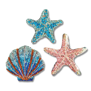 Patch thermocollant en PVC à sequins, motif étoile de mer et coquillage, pour chapeaux, idéal pour l'été et la plage - Product Image 1