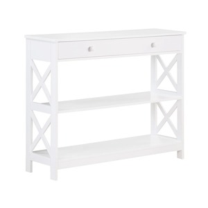 Mesa Consola Blanca con Espejo y Cajón, Laterales con Diseño en X, Estante de Almacenamiento de 3 Niveles, Mueble Moderno para Entrada de Casa de Campo u Hotel - Product Image 3