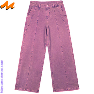 Master Textile Womens Loose <b>Denim</b> Wide Leg Mid Waist Panneled Top Stitched Casual Party Wear <b>Stretch</b> Summer Breathable Pants - Product Image 3